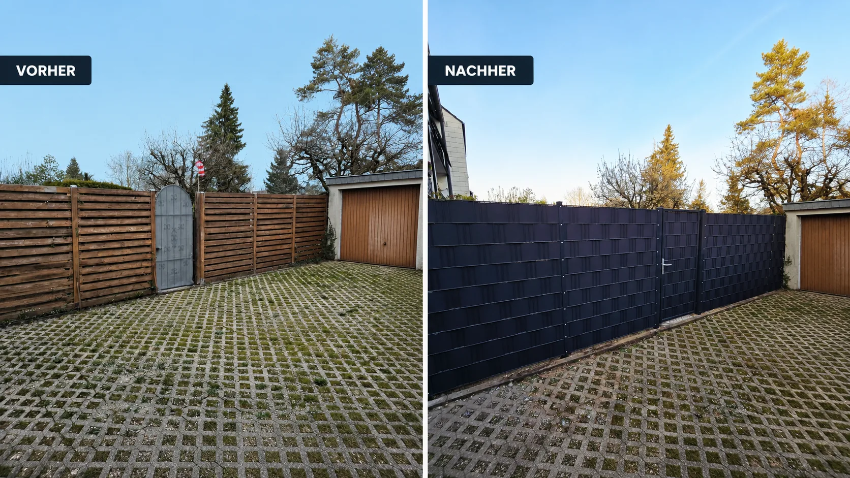Anthrazit Doppelstabmattenzaun in modernem Wohngarten in Aachen