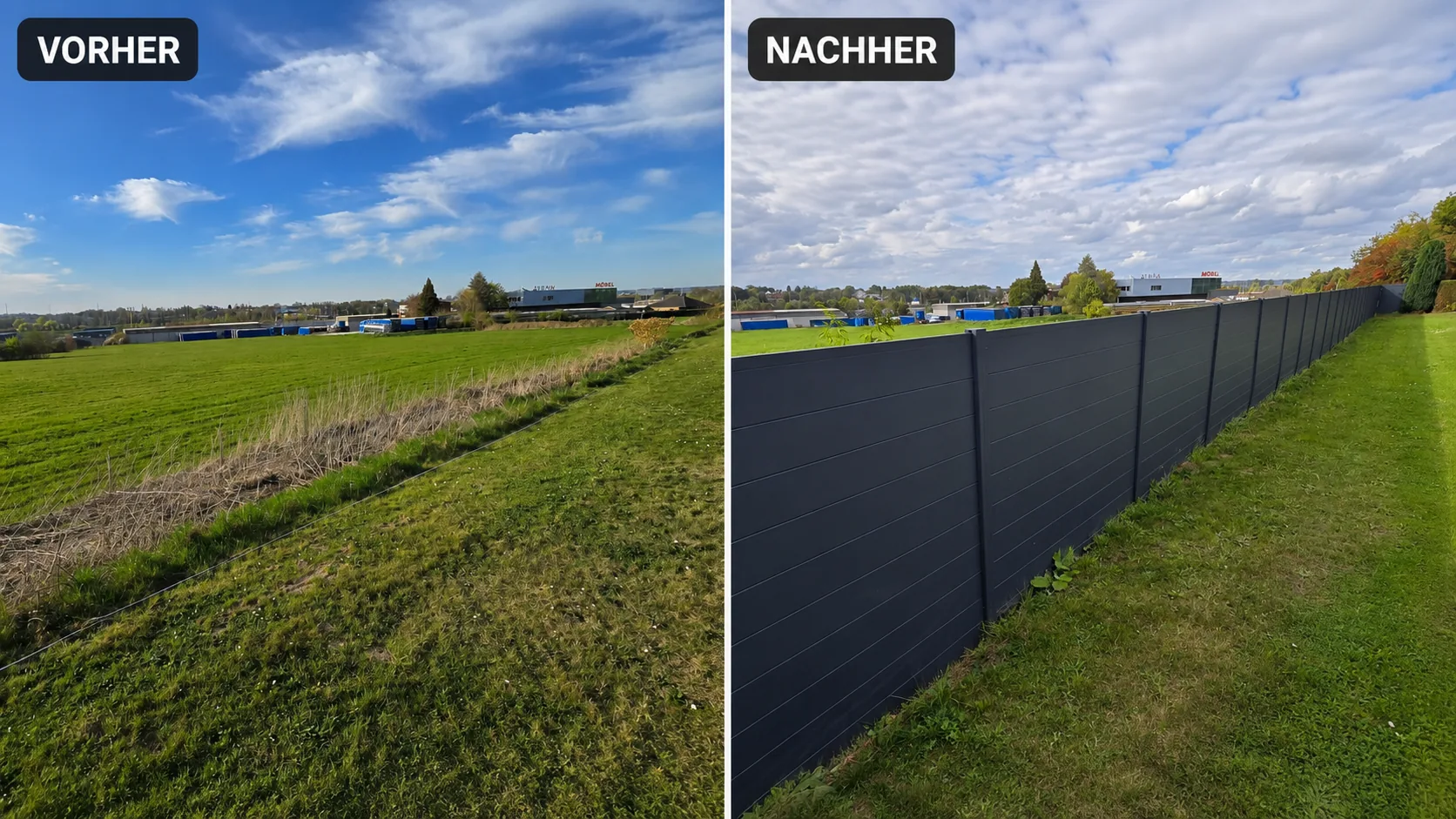 WPC-Sichtschutz mit Aluminiumpfosten auf moderner Terrasse in Herzogenrath